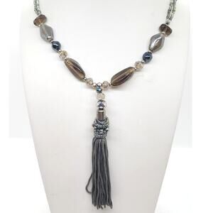 Vintage Beaded Tassel Necklace Glass Beads Multi Strand Boho Statement long